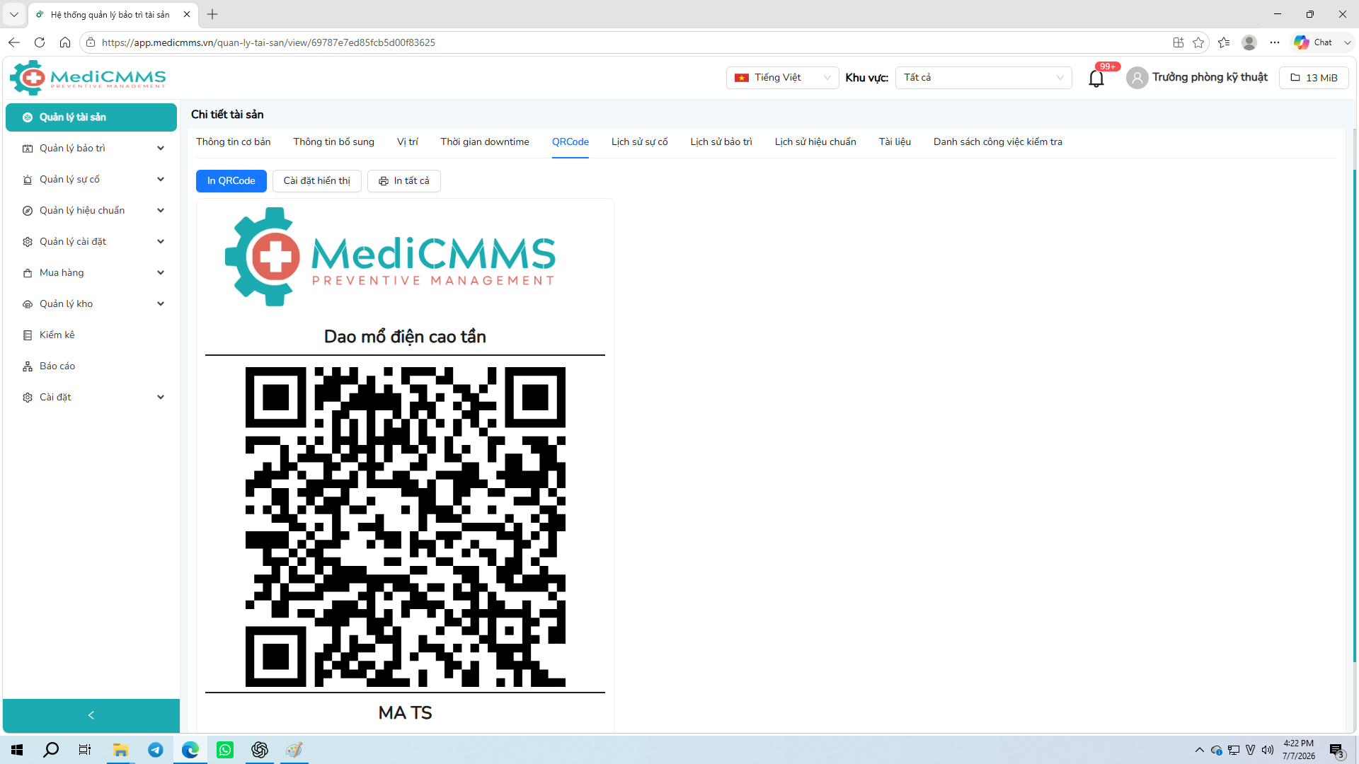 Phần mềm quản lý thiết bị y tế MediCMMS